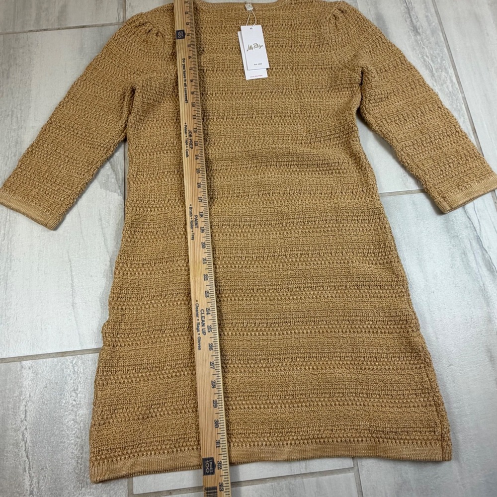 Lilly Pulitzer Rhys Sweater Dress Rattan Metallic Marl Tan Bow Pocket 020489 M - Picture 7 of 10